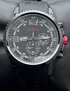 REDLINE Dual Time Chronograph Men’s 46mm Quartz Watch Black Case Dial Strap 100M - Picture 1 of 14