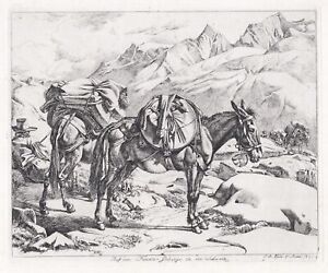 Furka-Gebirge Schweiz Maultier Johann Adam Klein Radierung etching Jahn 247