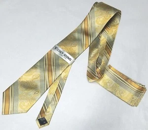 Stacy Adam Gold Gray Yellow Stripe, Paisley Extra Long Tie And Handkerchief Set - Picture 1 of 13
