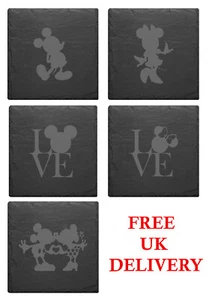 Disney Minnie Mickey Love Schiefer Matte Gravur 4er Set Untersetzer - Bild 1 von 23