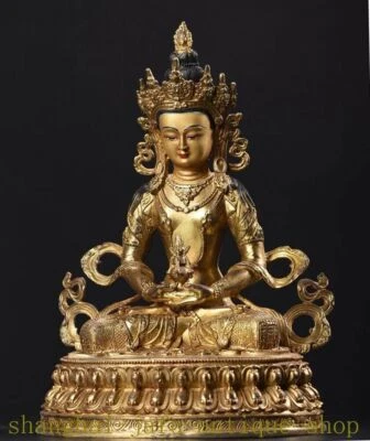 Tibetan fane Nepal Bronze gilt Amitayus longevity God Goddess Buddha Statue - Image 1 of 4