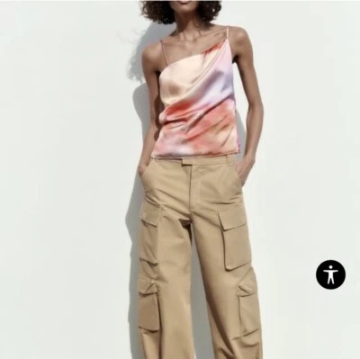 Nuevo con etiquetas Top Zara Asimétrico Púrpura Rosa Estampado Ombre Correas de Espagueti Para Mujer’s Mediano Foto 1 de 4