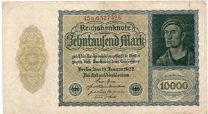 XXX-Rare genuine german 10000 Mark weimar banknote 1922 fine con 7 no !!! - Picture 1 of 2
