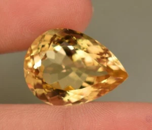 21.55 Ct Natural Golden Yellow Citrine Certified Pear Cut Loose Gem Brazil - Picture 1 of 5