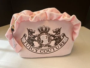 Juicy Couture Cosmetic Toiletry Travel Bag Makeup Scottie Dog Pink Velour - Picture 1 of 4