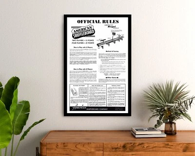 ZIEGLERWORLD FRAMED ART - AMERICAN TABLE SHUFFLEBOARD RULES & HINTS FOR BETTER PLAY POSTER