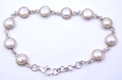Pulsera hecha a mano con bisel de plata esterlina 925 piedra cabina perlas de agua dulce natural Foto 1 de 4