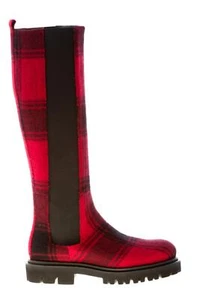 IDEE DE POINTE damen schuhe rot tartan gewebe stiefel absatz 3 cm made in Italy - Bild 1 von 4