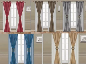 Luxury 6 Piece Faux Silk Grommet Linen With Sheer Grommet And Curtain Hold Back - Picture 1 of 7