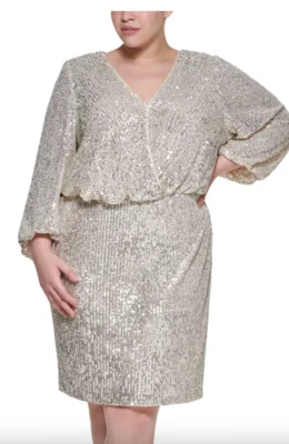 NWT Eliza J Plus Sz 16 Dress Blouson Flattering Sparkly Sequins Lined Holiday - Image 1 of 4