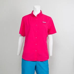 Columbia PFG Women's Red Button Up Short Sleeve Vented Fishing Shirt Size MEDIUM - Picture 1 of 7