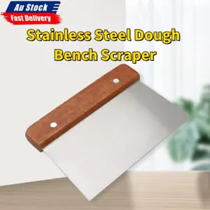 Stainless Steel Dough Bench Scraper Wooden Handle Cake Slicer Pastry Cutter AU - Picture 1 of 9