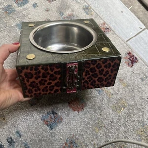 Cuenco para perros Christian Audigier cuenco de cuero diseñador serpiente leopardo coleccionable - Imagen 1 de 12