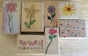 7 HOLZMONTIERTE GUMMISTEMPEL BLUMEN DIE GANZE NACHT MEDIEN INKADINKADO STAMPABILITIES - Bild 1 von 11