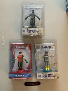 (3) Lot DC Comics Originals Batman Robin Batgirl Wooden Push Puppets Figures NEW - Picture 1 of 3
