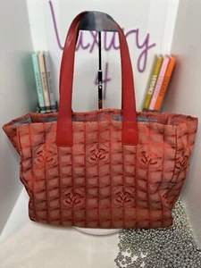 Chanel Red Travel Line Nylon Tote Handbag Gently Loved - Picture 1 of 23