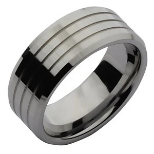 Nickel Free Tungsten Ring Grooved Wedding Band 9mm - Picture 1 of 2