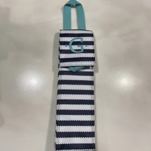 Thirty-One Perfect Bottle Thermal Wine Cooler Tote “G” 927A Navy Wave - Picture 1 of 4