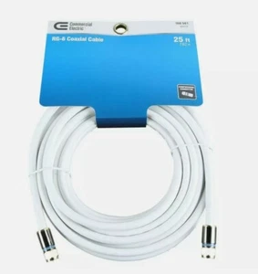 Commercial Electric Model Y281962 25 Foot RG-6 Coaxial TV Cable White New! - Picture 1 of 2