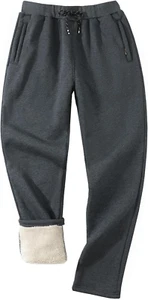 Men'S Sherpa Lined Sweatpants Thicken Warm Athletic Pants Sports Jogger - Picture 1 of 6
