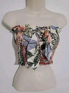 Evolutionary Tube Crop Top Tropical Print Elastic Strapless Multicolor Large - Picture 1 of 8