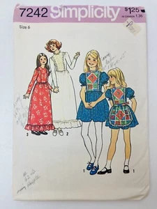 Vintage Simplicity Girl's Prairie Dress w/ Apron 70's Pattern # 7242 CUT Size 6 - Picture 1 of 2