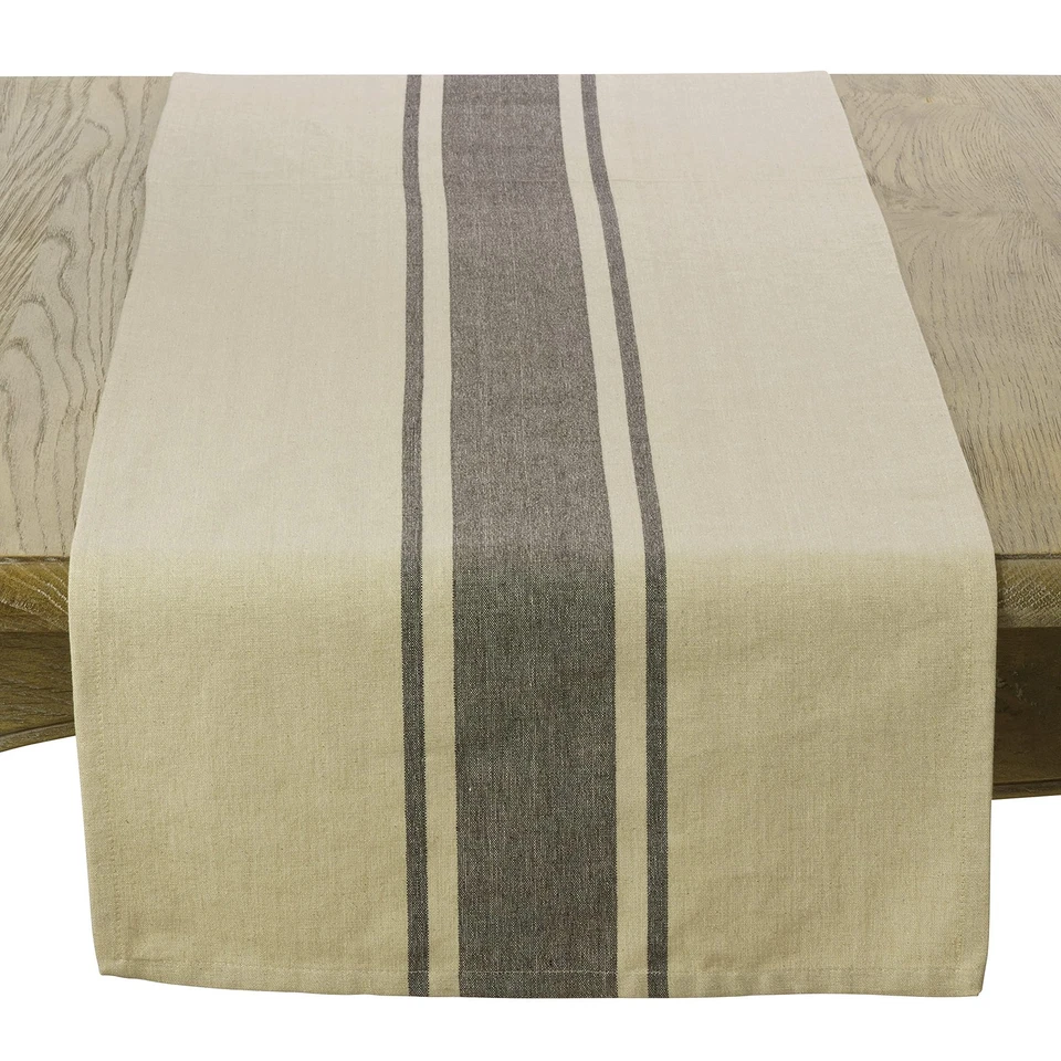 SARO LIFESTYLE Cotton Table Runner With Banded Design 16" " Natural
