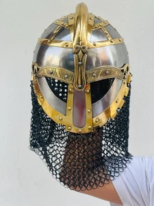 Medieval Vendel Viking Helmet Chainmail Norse Knight Armor Wearable Costume - Picture 1 of 9