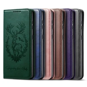 Phone Case Cover for iPhone 16E 16 15 14 13 12 11 8 XR Deer Embossed Wallet Case - Picture 1 of 18
