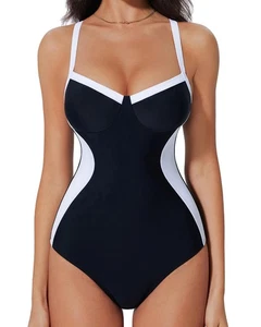 Suuksess Damen Einteiler Badeanzug Bauchkontrolle V-Ausschnitt gekreuzter Rücken XL - Bild 1 von 3