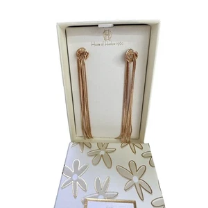 NEW House of Harlow 1960 Gold Toned Knot Waterfall Fringe Dangle Earrings - Picture 1 of 5