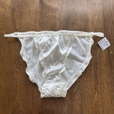 Flora Nikrooz Ivory Second Skin Satin Like Ruffle String Bikini Panty XL New - Image 1 of 4