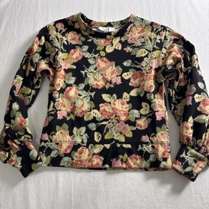 Loft Sweatshirt Womens size XS Cropped Balloon Sleeve Gray Floral Boho Cottage - Picture 1 of 12