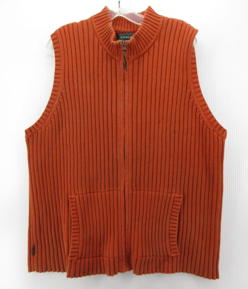 DE COLECCIÓN Lauren Ralph Lauren Suéter Mujer 2X Plus Naranja Chaleco Cárdigan Grueso Foto 1 de 4