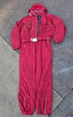 Vintage 90s Bogner Size L 40 Red  One-Piece Ski Suit Gold Embroidered Detail  - Image 1 of 4