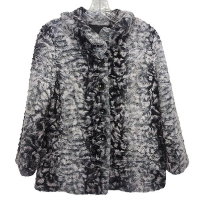 Multiples Women’s white black Plush Jacket size M Faux Fur Textured Button front - Image 1 of 4