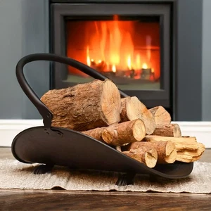 Log Wood Holder Basket Fire Metal Black Firewood Accessory Fireplace Scuttle - Picture 1 of 24