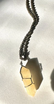 "Colgante de cristal de cuarzo citrino doble acabado cadena de cuerda de bronce de 30""" Foto 1 de 3