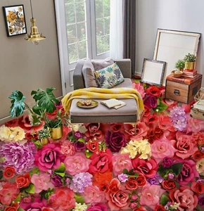 3D Red Rose Flower 57RAI49 Floor WallPaper Murals Wall Print Decal AJ WALL Fay - Picture 1 of 5
