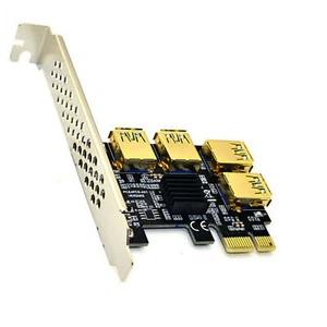 New 4 Ports PCIe Riser Adapter Board PCI-E 1x to 4 USB 3.0 PCI-E Rabbet GPU US - Afbeelding 1 van 7