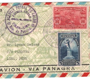 PANAMA Air Mail Cover 1936 SPECIAL *DAWN TO DUSK FLIGHT* PERU Lima Colon KT84 - Picture 1 of 15