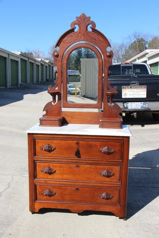 Charming Walnut Victorian Marble Top Dresser with Mirrored Top ~ Ca.1880 Cover