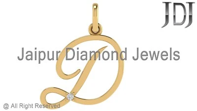 Joyería colgante con dije de palabra inicial D de oro amarillo sólido de 14 k de diamante blanco real Foto 1 de 3