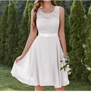 Womens Sleeveless White Floral Lace Dress Size XS Wedding Party Elegant Sexy - Bild 1 von 11
