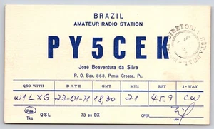 Qsl Radio Ham Tarjeta Brasil Estación de Radioaficionado PY5CEK 1971 - Imagen 1 de 3