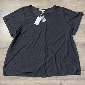 Rose Olive Blouse Womens 3X Black Short Sleeve Round Neck Minimalist Basic - Picture 1 of 14