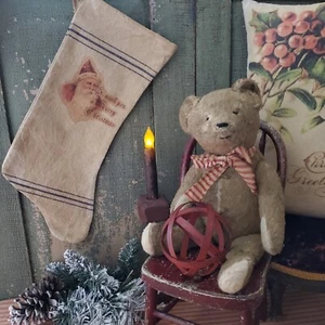 OOAK VINTAGE PRIMITIVE VICTORIAN STYLE CHRISTMAS SANTA 1 BEMIS SACK STOCKING - Picture 1 of 14