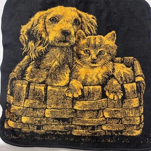 Vintage San Marcos Decke Überwurf schwarz gelb Katze Hund Flor Fleece Überwurf 48x48 - Bild 1 von 8