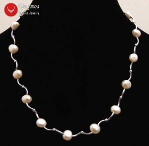 8-9mm Baroque Natural White Pearl Necklace for Women Elbow Floating Chokers 17'' - Picture 1 of 40
