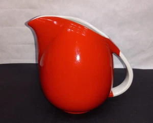 Vintage 30's - 50's Hall Red Ball Water Pitcher w/ Ice Lip MCM Ceramic 6" USA - Picture 1 of 8